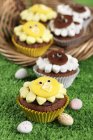 Cupcakes thème animal de Pâques sur l'herbe — Photo de stock