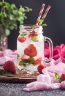Sommer-Mojito-Cocktail mit Erdbeeren, Minze und Eis — Stockfoto