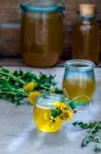 A jar of dandelion honey — Stock Photo