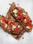 Open sandwich with Parma ham and cheese — Stock Photo