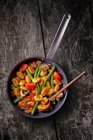 Gnocchi with green asparagus, mushrooms and tomatoes — Stock Photo