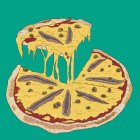 Pizza con anchoas, en rodajas (ilustración)) - foto de stock