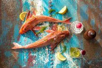 Gurnard, azeite, pimenta, sal marinho e limão — Fotografia de Stock