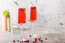 Червоні екзотичні алкогольні коктейлі в келихах шампанського з ягодами та чебрецем — стокове фото