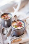 Smoked reindeer soup in two cups — Stock Photo