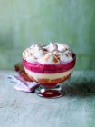 Rhubarb Trifle with Meringue in glass cup — Stock Photo