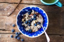Overnight oats with blueberries and nuts — Stock Photo