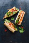 Сэндвичи Banh Mi с панировочным куриным эскалопом — стоковое фото