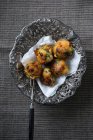 Vegan fried sticky rice and vegetable balls (top view) — Stock Photo