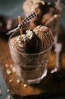 Chocolate ice cream with chocolate sauce and nuts — Stock Photo
