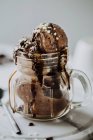 Шоколадное мороженое с шоколадным соусом и орехами — стоковое фото