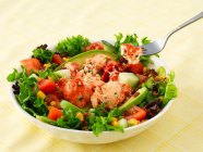 Lobster meat and corn salad, close up shot — Stock Photo