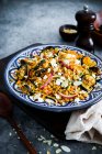 Farro salad with roasted aubergines and almond flakes — Stock Photo