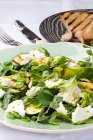A salad with grilled zucchini, beans, oregano, goat's cheese and grilled bread — Stock Photo