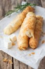 Homemade puff pastry with cheese and cherry — Stock Photo