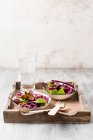 Une salade de laitue aux feuilles de chou rouge et de blé — Photo de stock