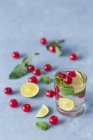 Mojito with cherries, lime slices and mint — Stock Photo