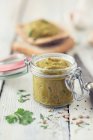 Lentil spread in a jar — Stock Photo