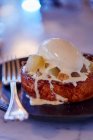 Pain perdu with pears and vanilla ice cream — Stock Photo
