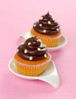 Cupcakes au yaourt à la crème au chocolat et saupoudrer de blanc — Photo de stock