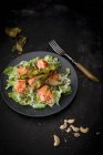 Salada de césar com bacon de algas crocantes e salmão — Fotografia de Stock