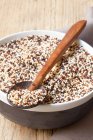 Colorful quinoa in a bowl with a wooden spoon — Stock Photo