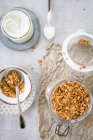 Muesli and yoghurt, closeup shot — Stock Photo