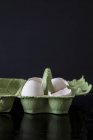 Яйця та яєчні шкаралупи в яєчній коробці — стокове фото