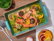 Slow-Roasted Citrus Salmon With Herb Salad — Stock Photo