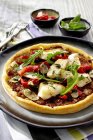 Squid and pepper pizza on table, closeup — Stock Photo