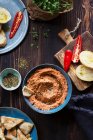 Roasted pepper and walnut spread and pita bread — Stock Photo