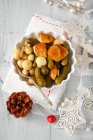 Pickled mushrooms and gherkins — Stock Photo