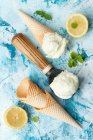 Conos de helado con limoncello y sorbete de limón - foto de stock