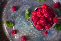 Wild Raspberries Piled in a Silver Cup — Stock Photo