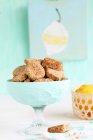 Gluten free cookies with buckwheat flour and coconut blossom sugar in blue bowl — Stock Photo