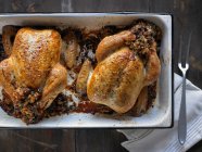 Georgian Stuffed Chicken with Stuffing of Rice Cooked with Onions, Garlic and Dried Sour Cherries — Stock Photo