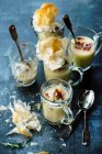 Parsnip and Apples cream soup with roasted speak — Stock Photo