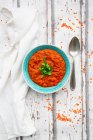 Indian dhal with red lentils garnished with coriander (seen from above) — Stock Photo