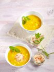 Yellow lentil and pineapple soup with curry, ginger, chili and coconut — Stock Photo