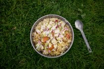 Nahaufnahme von köstlichem Couscous-Salat auf einem Feld — Stockfoto