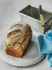 Crusty homemade bread just out of tin — Stock Photo
