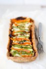 Vegetable Color Spiral Tart with Zucchini, Carrots, White Cheese and Tomato Pesto — Stock Photo