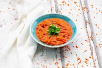 Dhal indiano com lentilhas vermelhas decoradas com coentro — Fotografia de Stock
