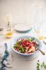 Salade croquante de chou rouge et blanc avec vinaigrette de pomme, grenade, coriandre et miel de cidre — Photo de stock