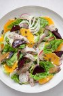 Помаранчевий, буряковий, курячий і фенхельний салат — стокове фото