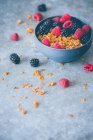 Bowl of homemade granola with fruits — Stock Photo