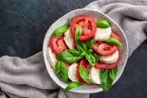 Caprese salad with mozzarella, basil and tomatoes — Photo de stock