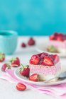 Close-up shot of delicious strawberry cream slice — Stock Photo
