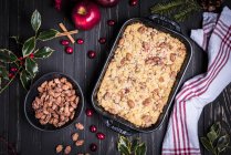 Christmas crumble with roasted almonds (seen from above) — Stock Photo