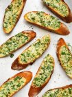 Delicious sandwiches with cheese and herbs on white background — Stock Photo